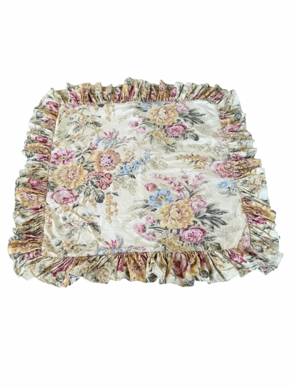 VTG Ralph Lauren Astor 3-Piece Ruffled Duvet Set Tan Pink Floral King Size FLAWS